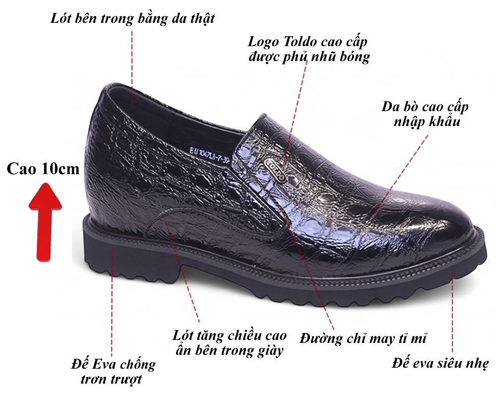 Giày cao 10 da bóng vân cá sấu 8